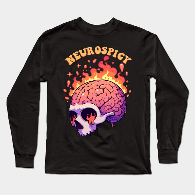 neurospicy drippy skull Long Sleeve T-Shirt by hunnydoll